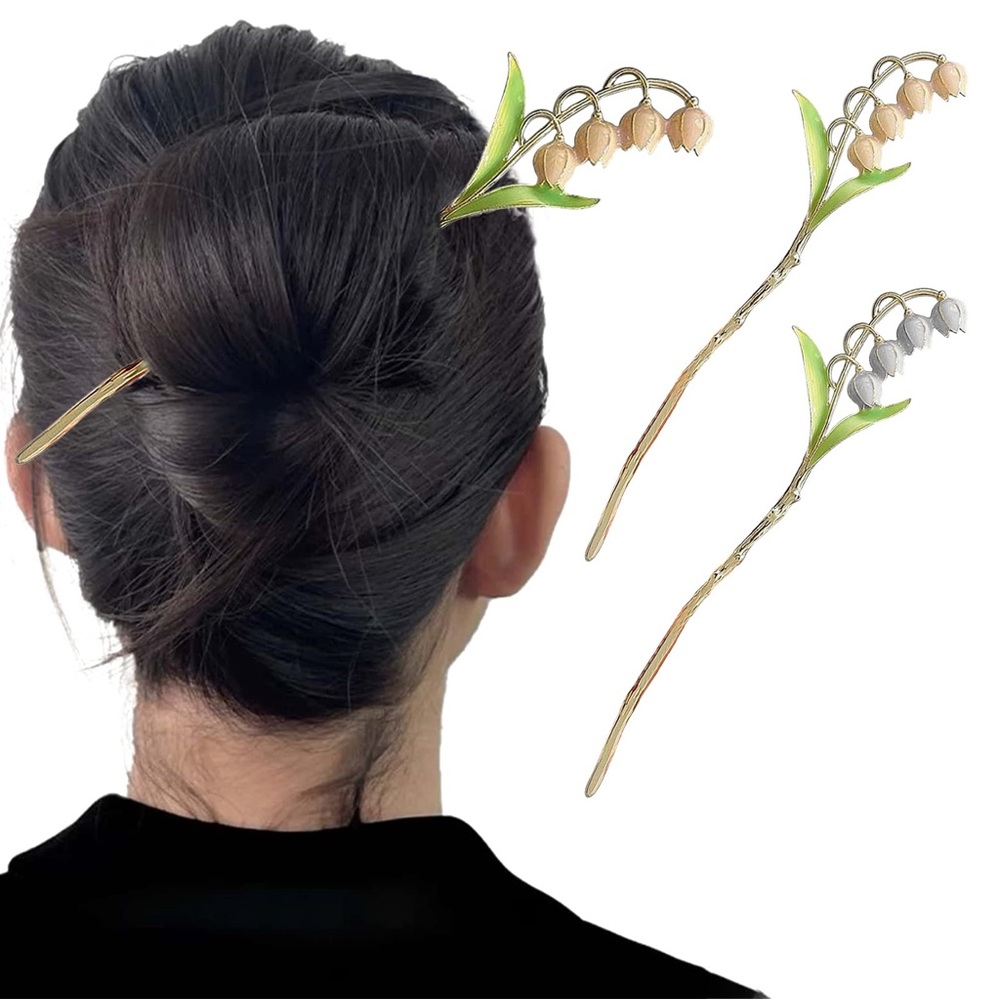 Hair Pins Sticks Lily Flower 2Pcs Metal Hair Accessories Simple Elegant Chignon